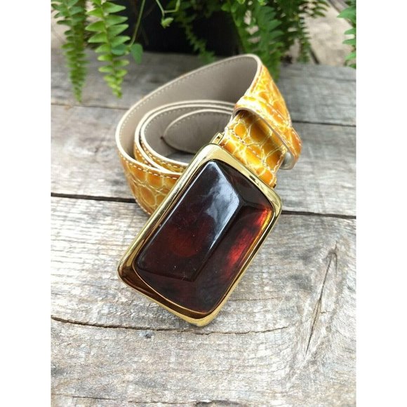 Doncaster Accessories - Vintage Doncaster Belt Statement Buckle Waist Gold Amber Faux Snake Skin Medium